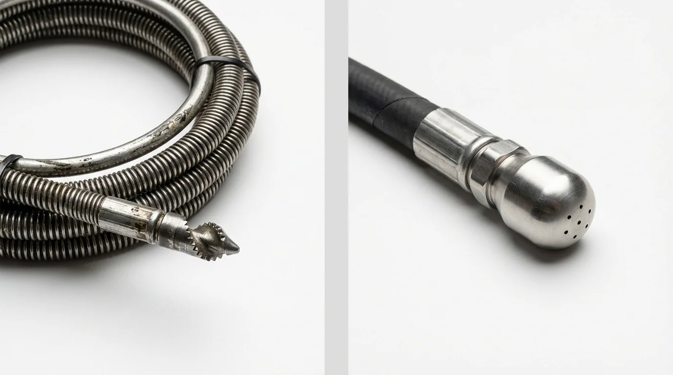 Drain snake cable and hydro jetting nozzle used for drain cleaning in Herald, CA
