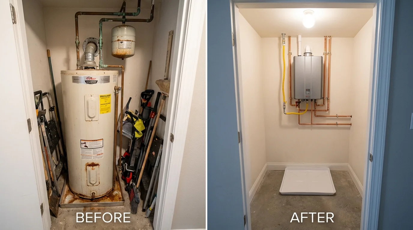 Tank water heater versus wall-mounted tankless unit comparison for Herald, CA homeowners